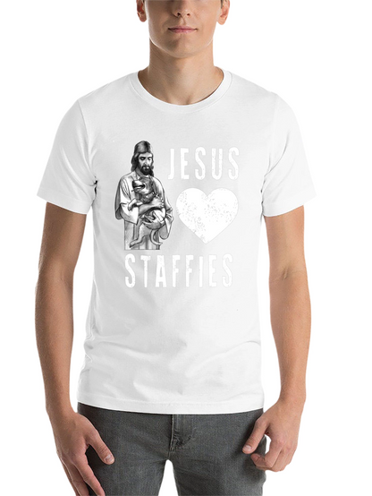 Jesus Loves Staffies T-Shirt - Funny Dog Lover Tee