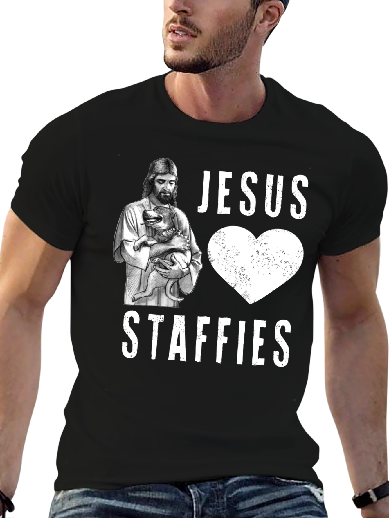 Jesus Loves Staffies T-Shirt - Funny Dog Lover Tee