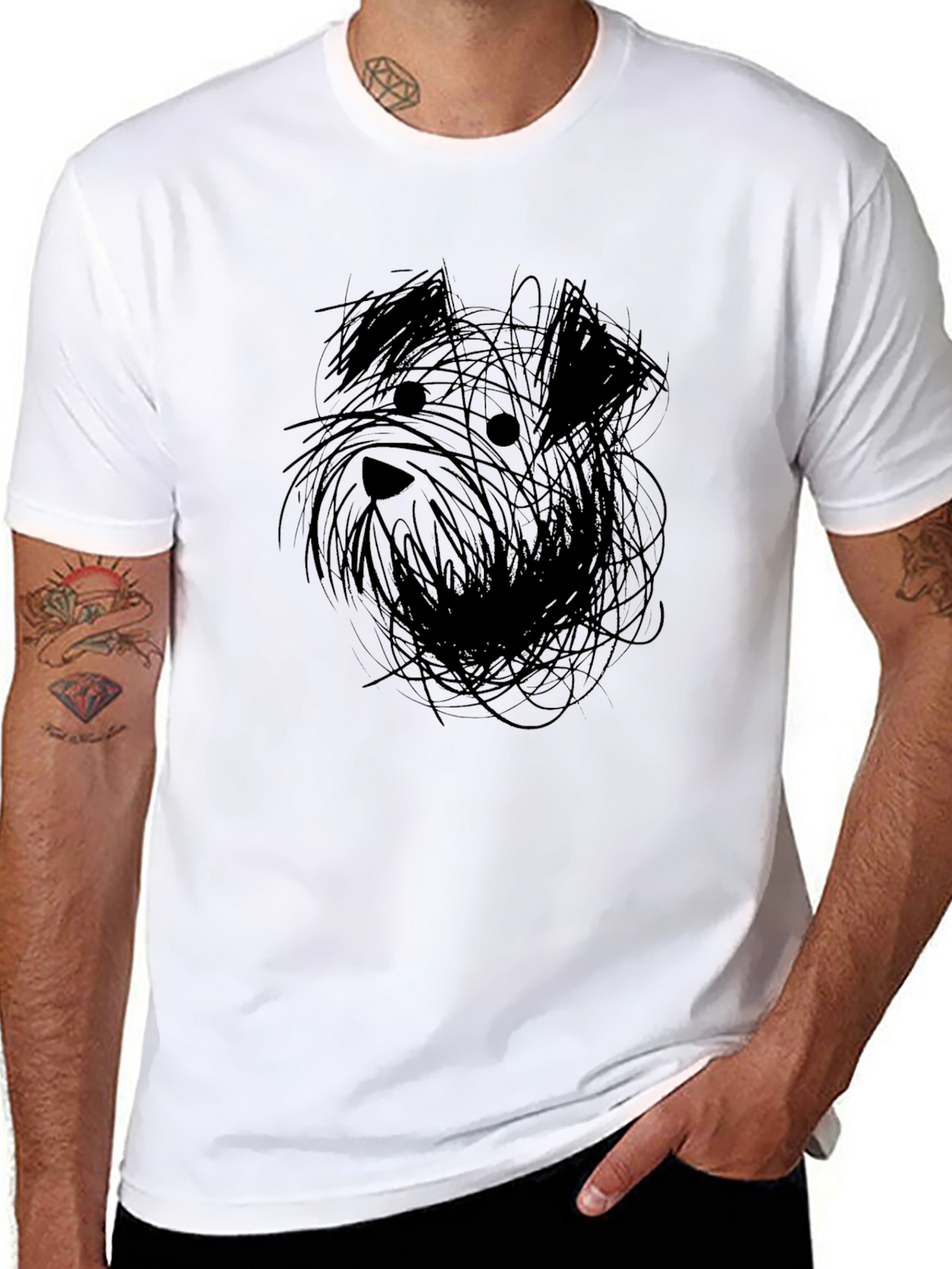 Abstract Dog Sketch Black T-Shirt
