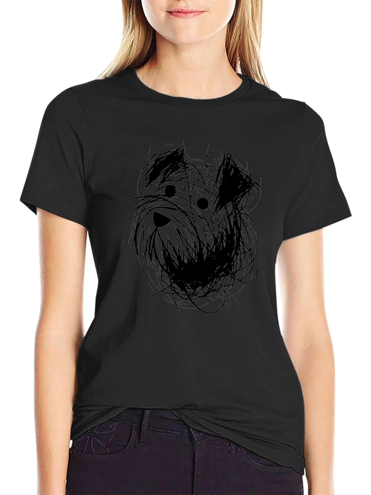 Abstract Dog Sketch Black T-Shirt