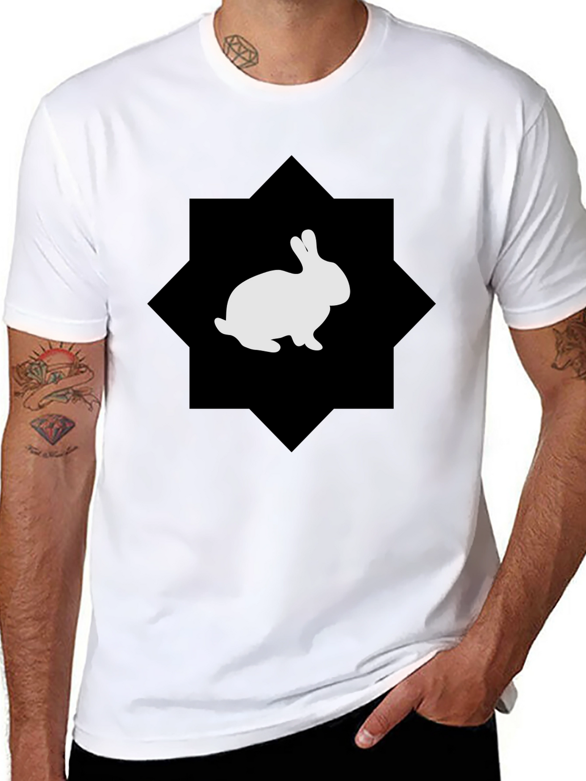 Rabbit Graphic Print Black Tee