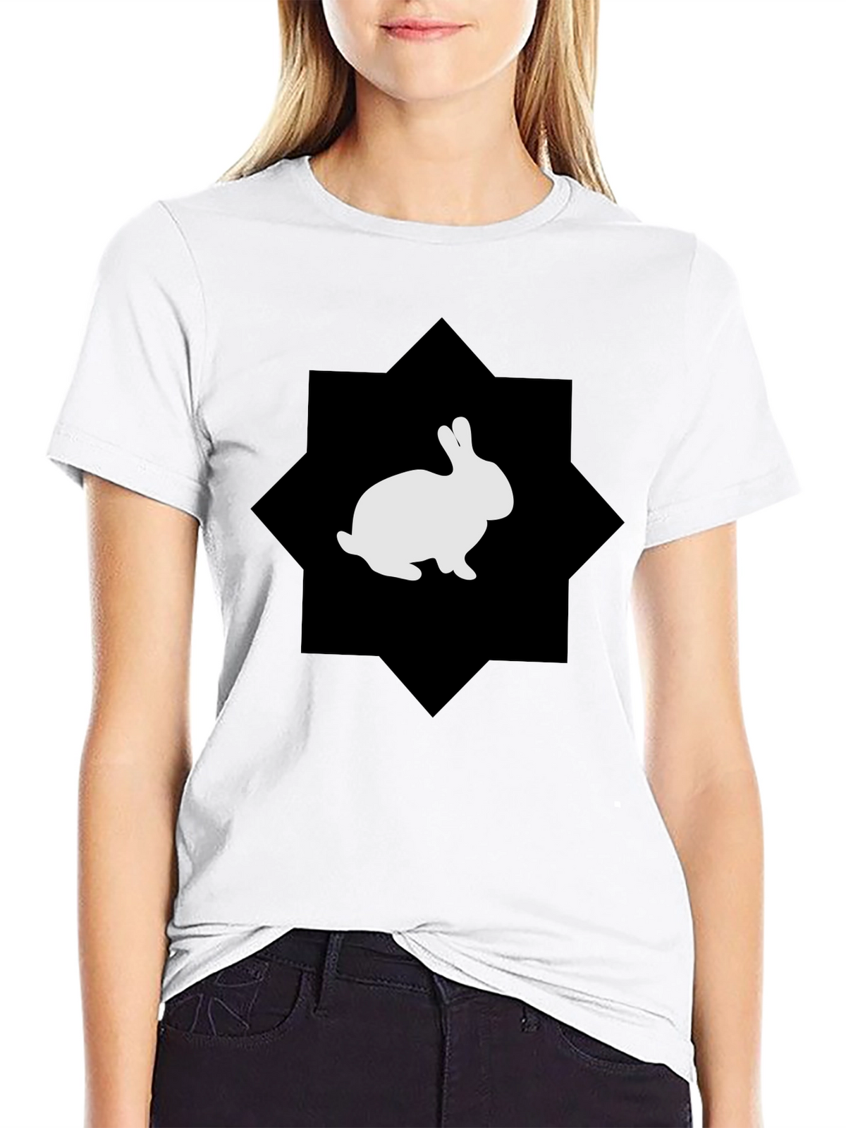 Rabbit Graphic Print Black Tee