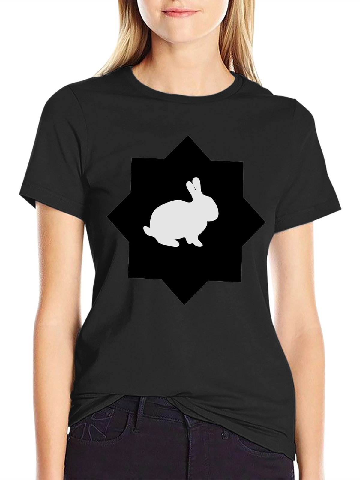 Rabbit Graphic Print Black Tee