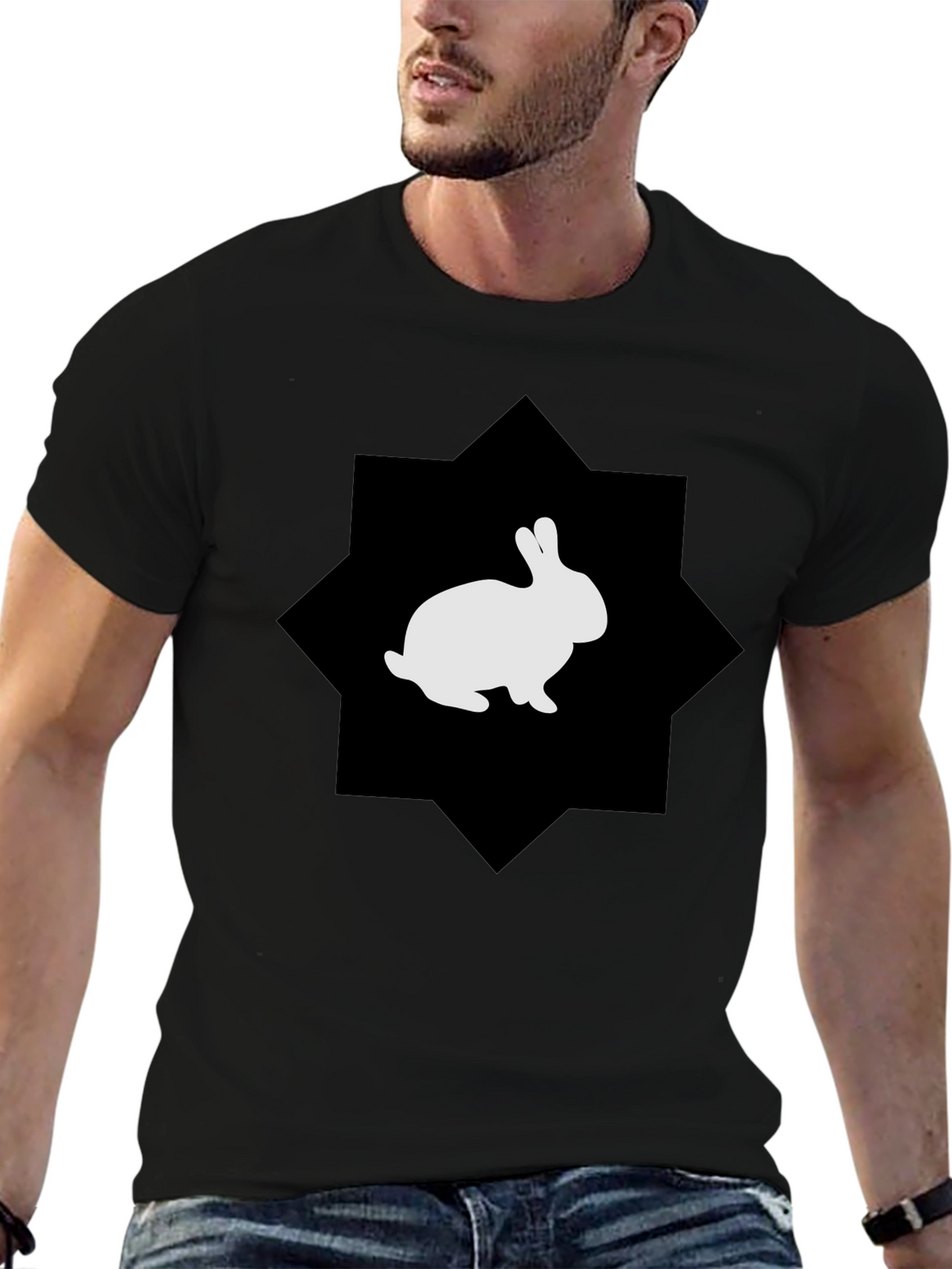 Rabbit Graphic Print Black Tee