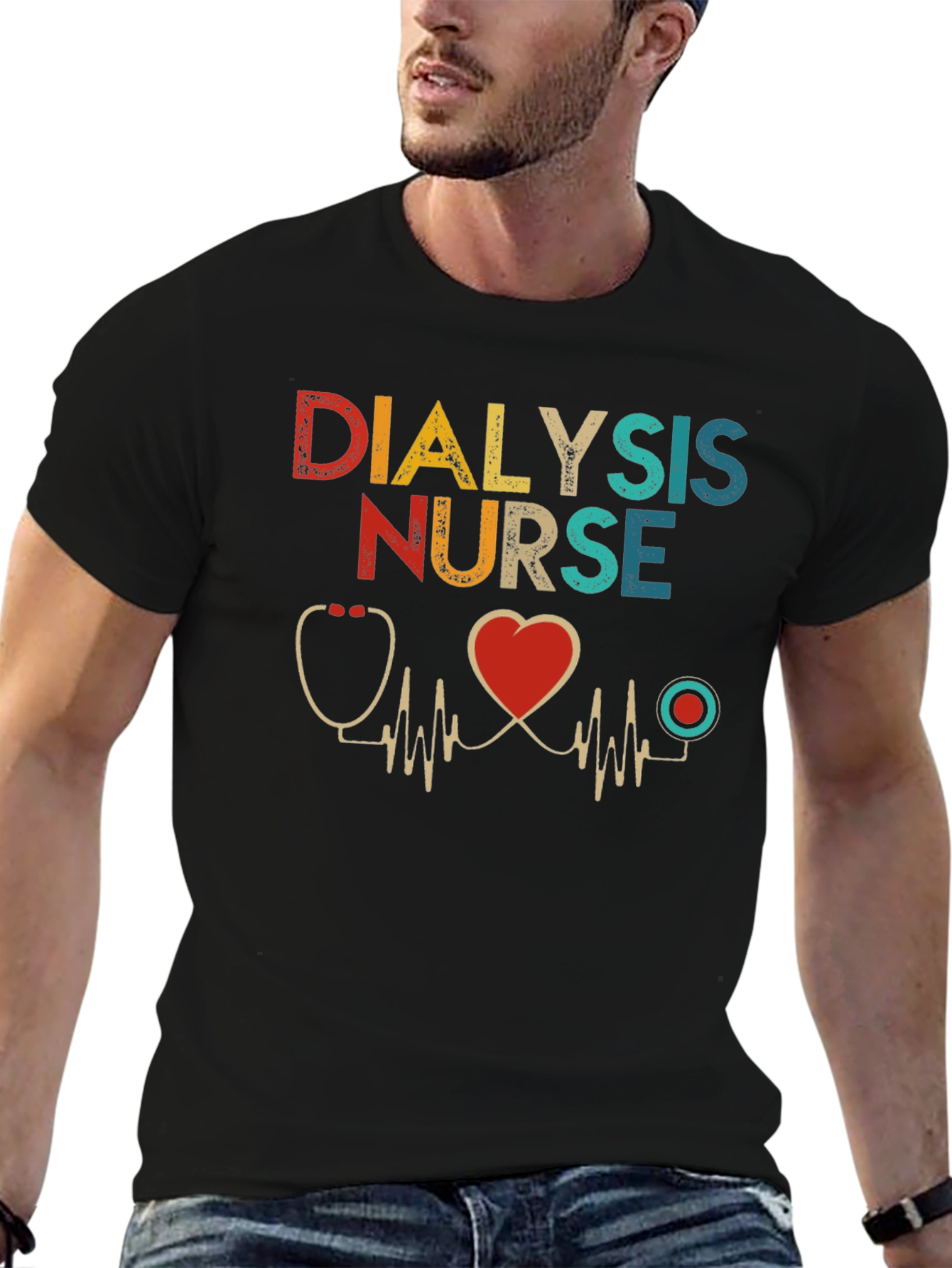 Dialysis Nurse T-Shirt Heartbeat Design