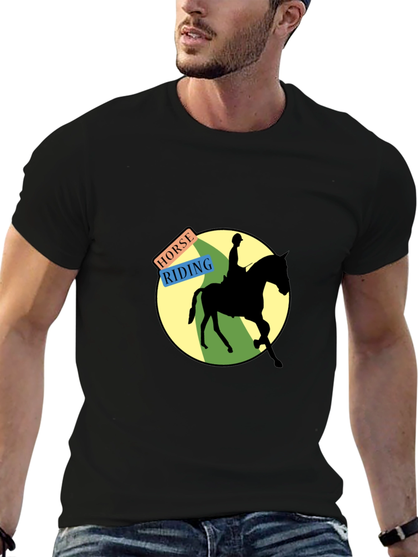 Horse Riding Graphic Tee - Black Cotton Blend