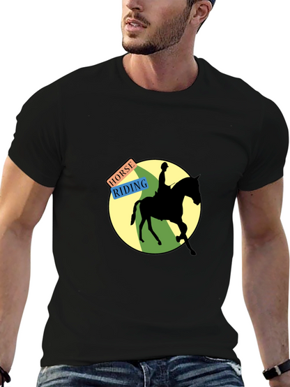 Horse Riding Graphic Tee - Black Cotton Blend