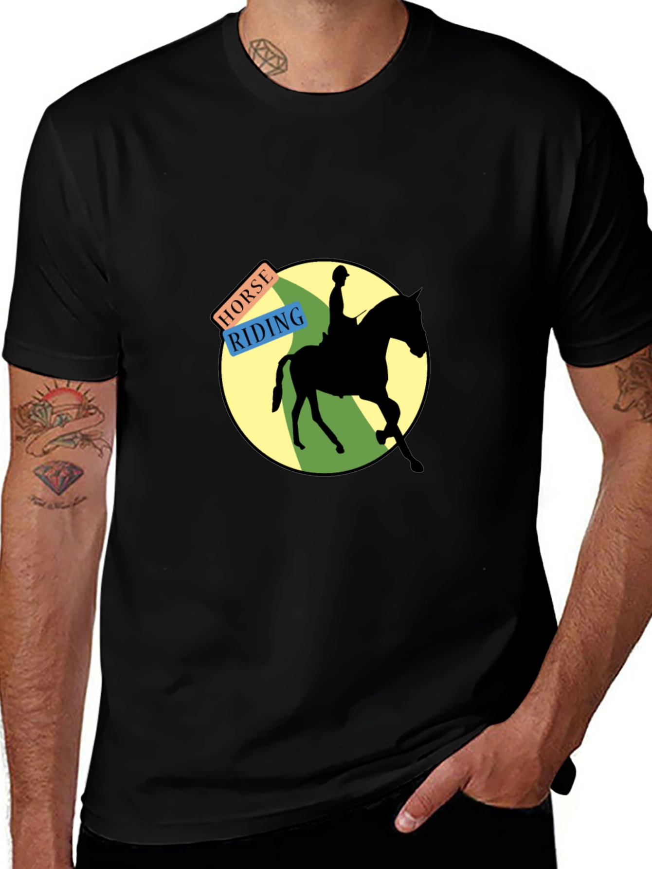 Horse Riding Graphic Tee - Black Cotton Blend
