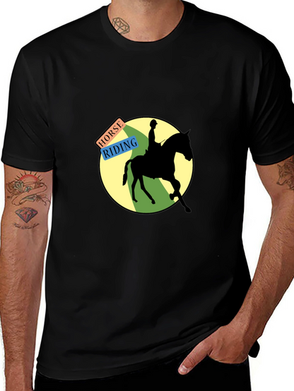 Horse Riding Graphic Tee - Black Cotton Blend