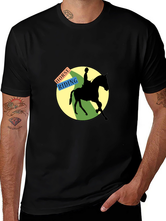 Horse Riding Graphic Tee - Black Cotton Blend