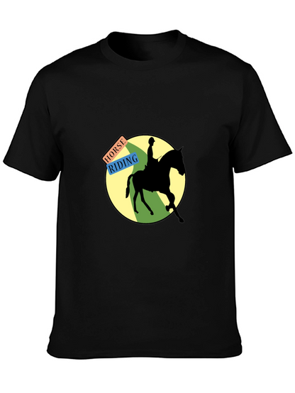 Horse Riding Graphic Tee - Black Cotton Blend
