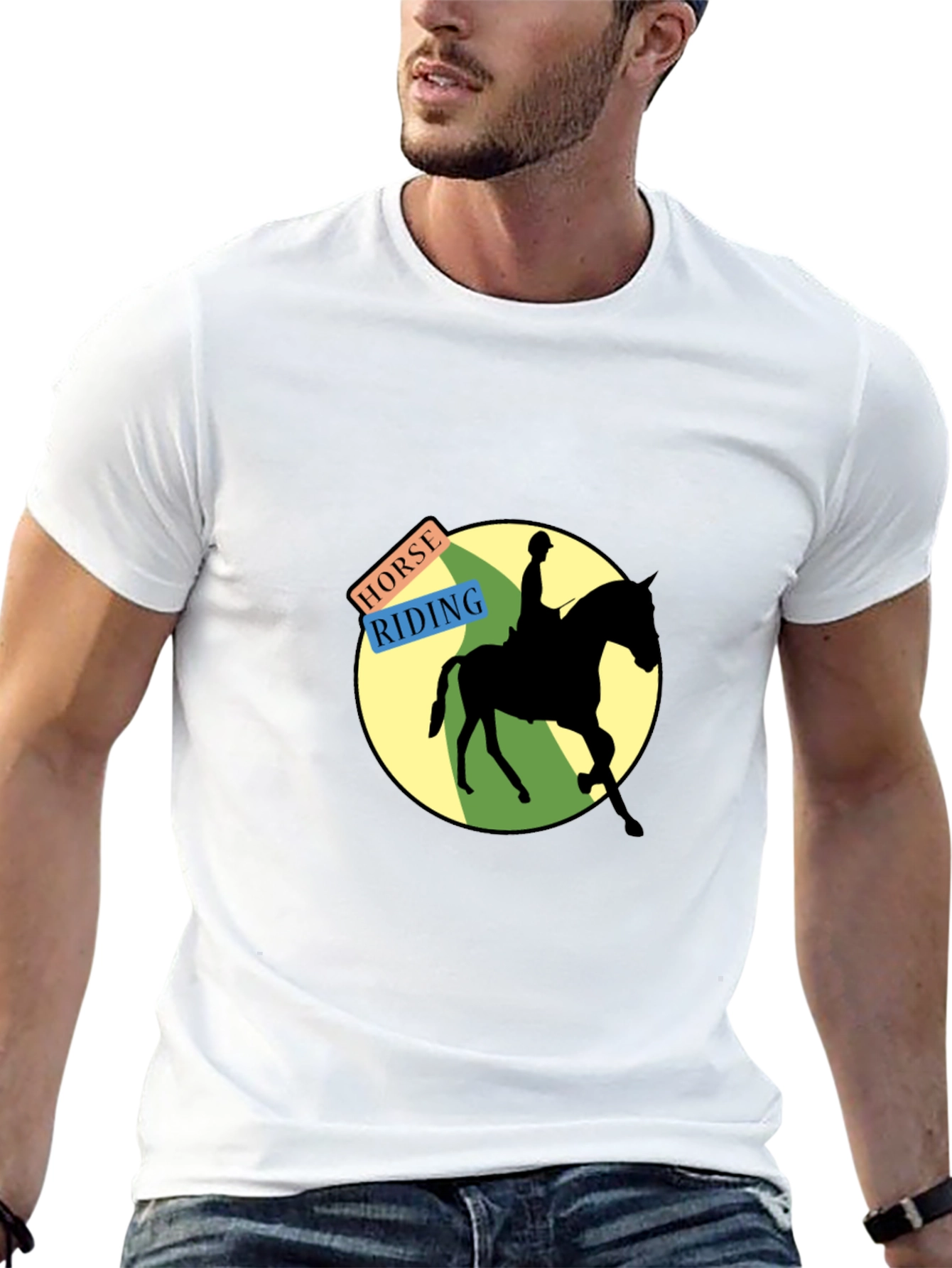 Horse Riding Graphic Tee - Black Cotton Blend