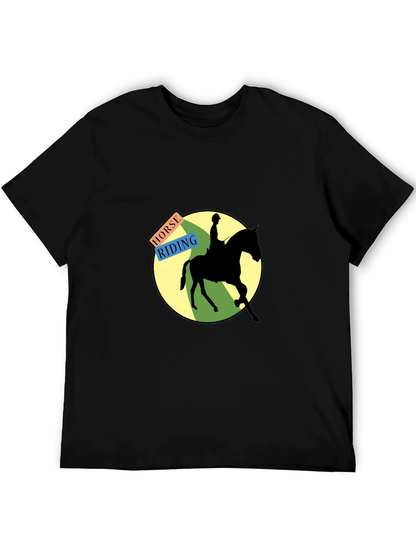 Horse Riding Graphic Tee - Black Cotton Blend