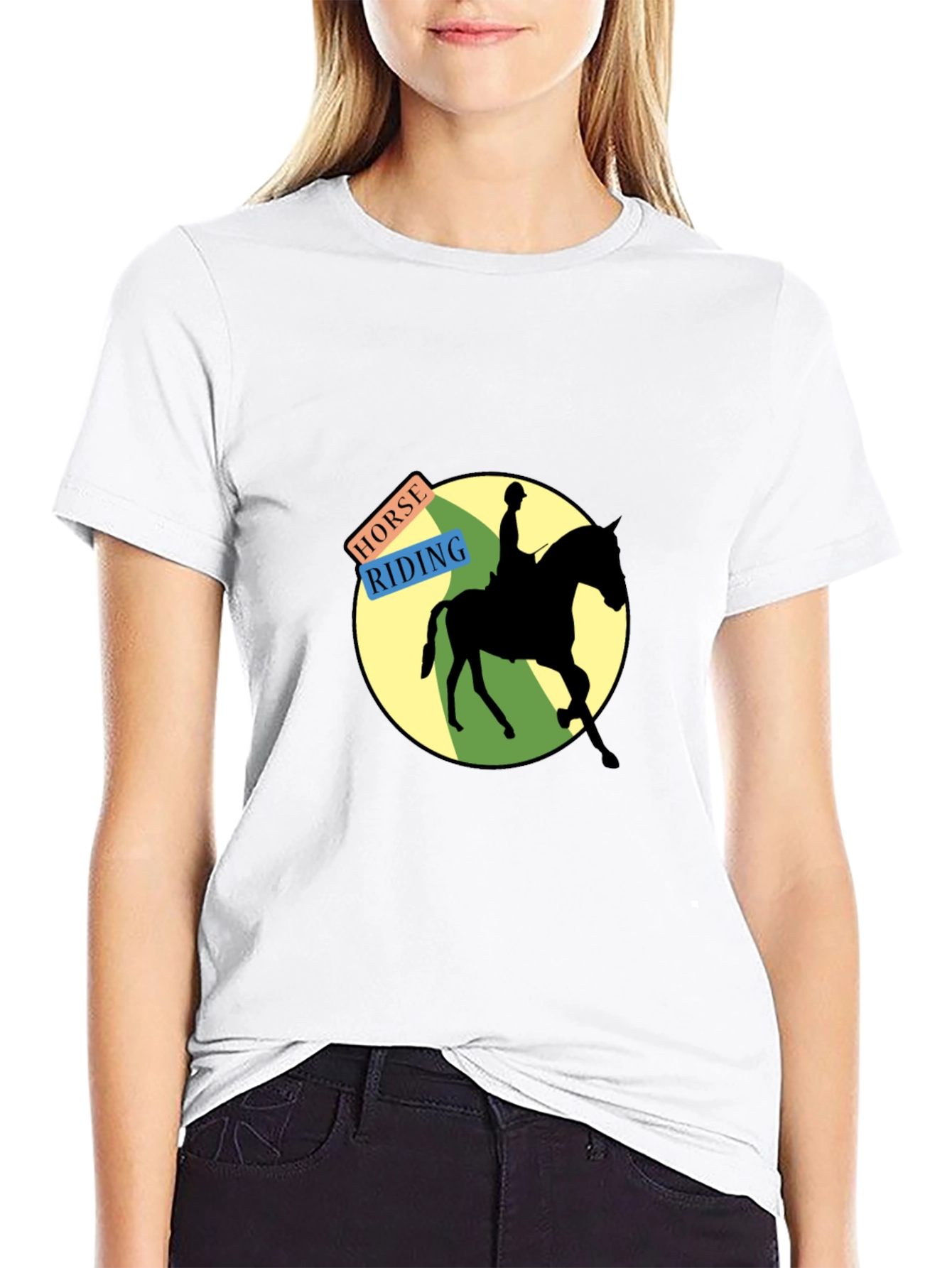 Horse Riding Graphic Tee - Black Cotton Blend