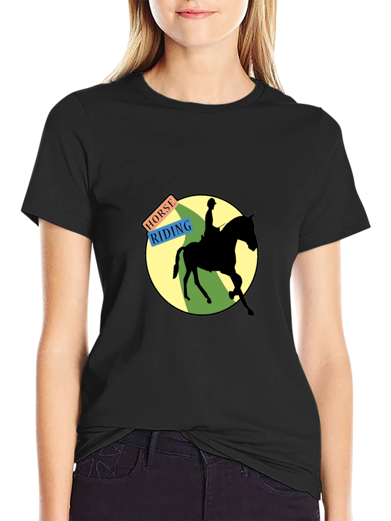 Horse Riding Graphic Tee - Black Cotton Blend