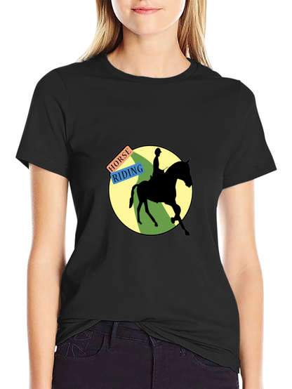 Horse Riding Graphic Tee - Black Cotton Blend