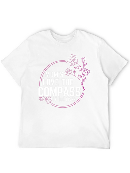 Moms Love Compass T-Shirt Floral Design Black Tee