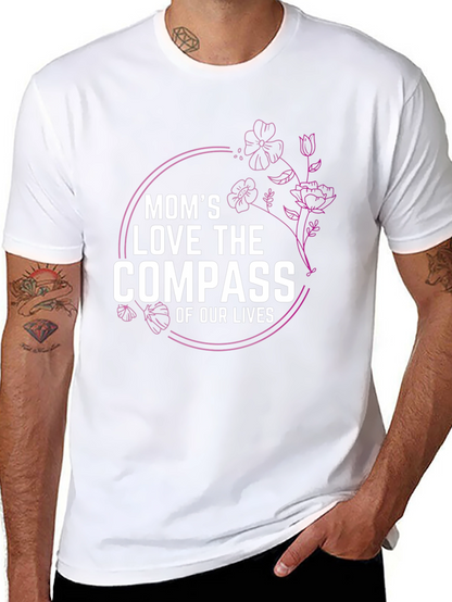 Moms Love Compass T-Shirt Floral Design Black Tee