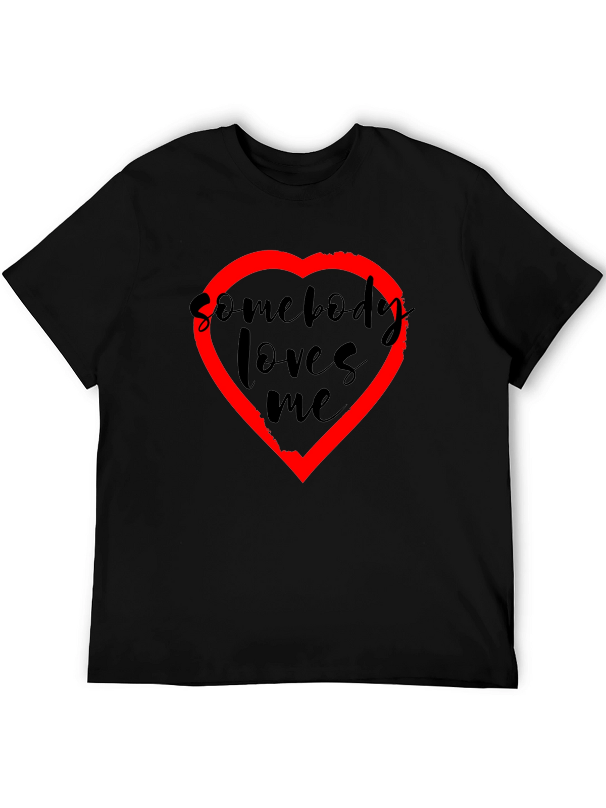 Somebody Loves Me T-Shirt - Black with Red Heart