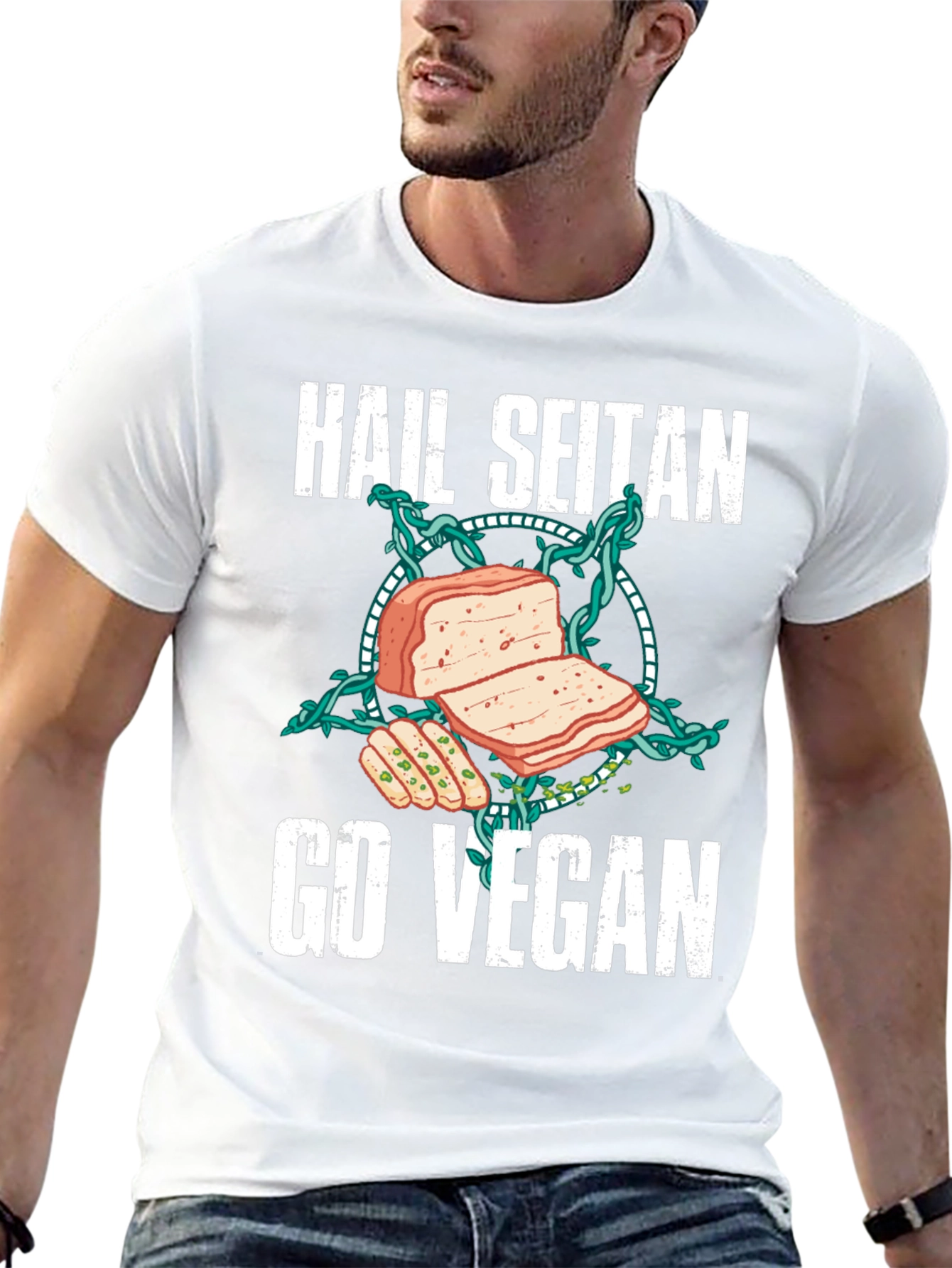 Hail Seitan Go Vegan Funny T-Shirt