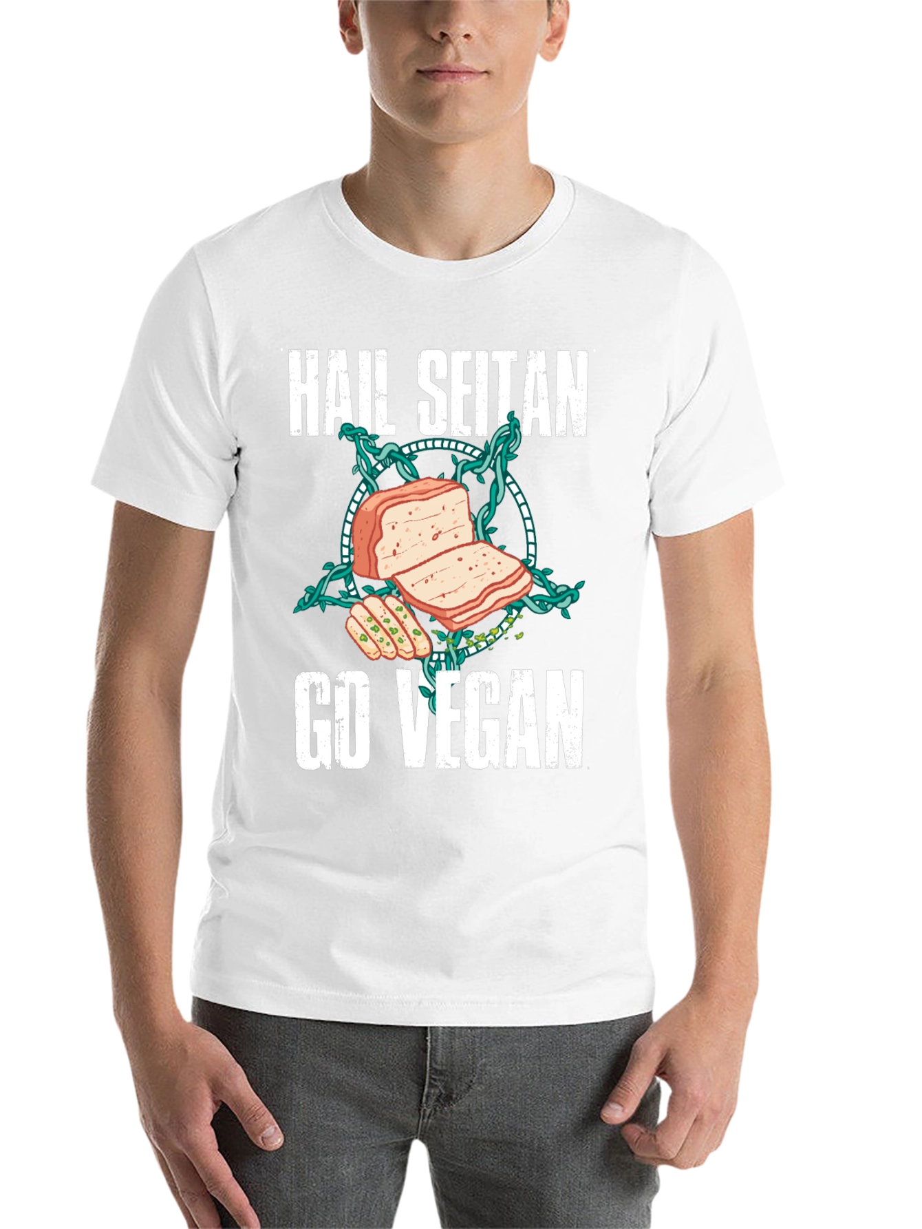 Hail Seitan Go Vegan Funny T-Shirt