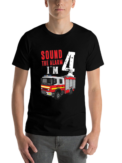 Sound the Alarm Im 4! Firetruck Birthday Shirt