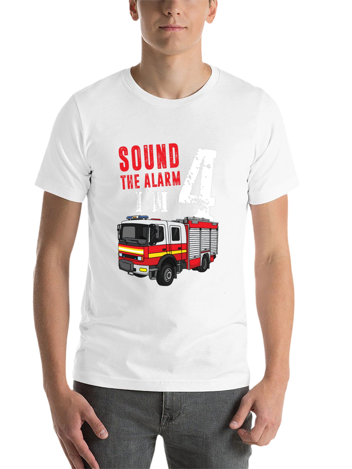 Sound the Alarm Im 4! Firetruck Birthday Shirt