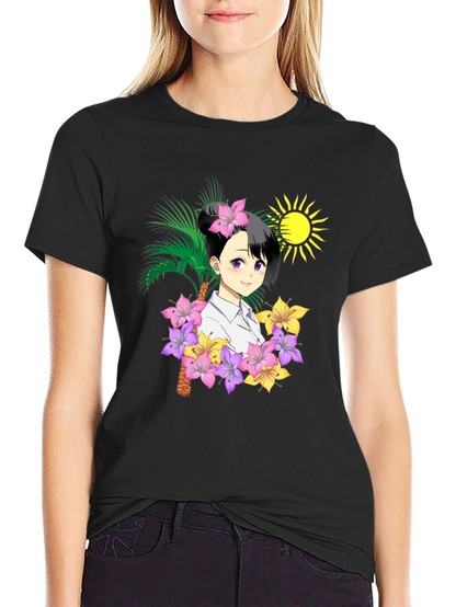 Anime Girl Floral T-Shirt