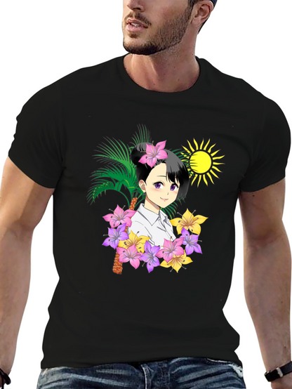 Anime Girl Floral T-Shirt
