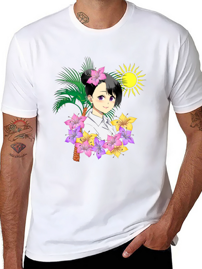 Anime Girl Floral T-Shirt