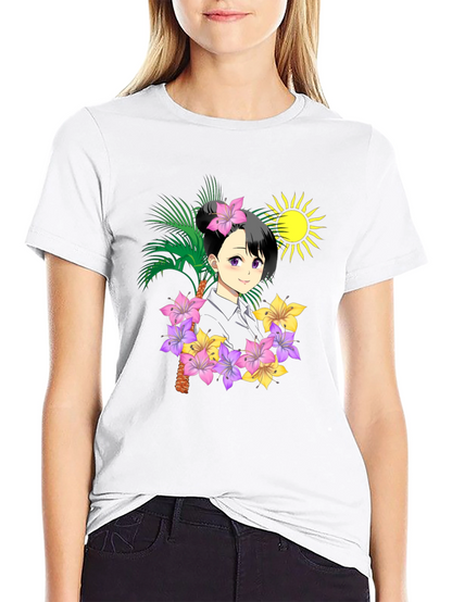 Anime Girl Floral T-Shirt