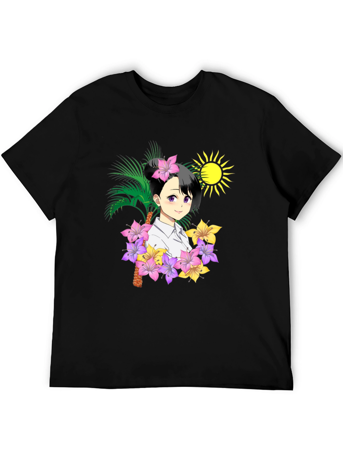Anime Girl Floral T-Shirt