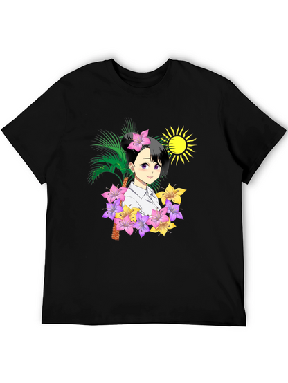 Anime Girl Floral T-Shirt