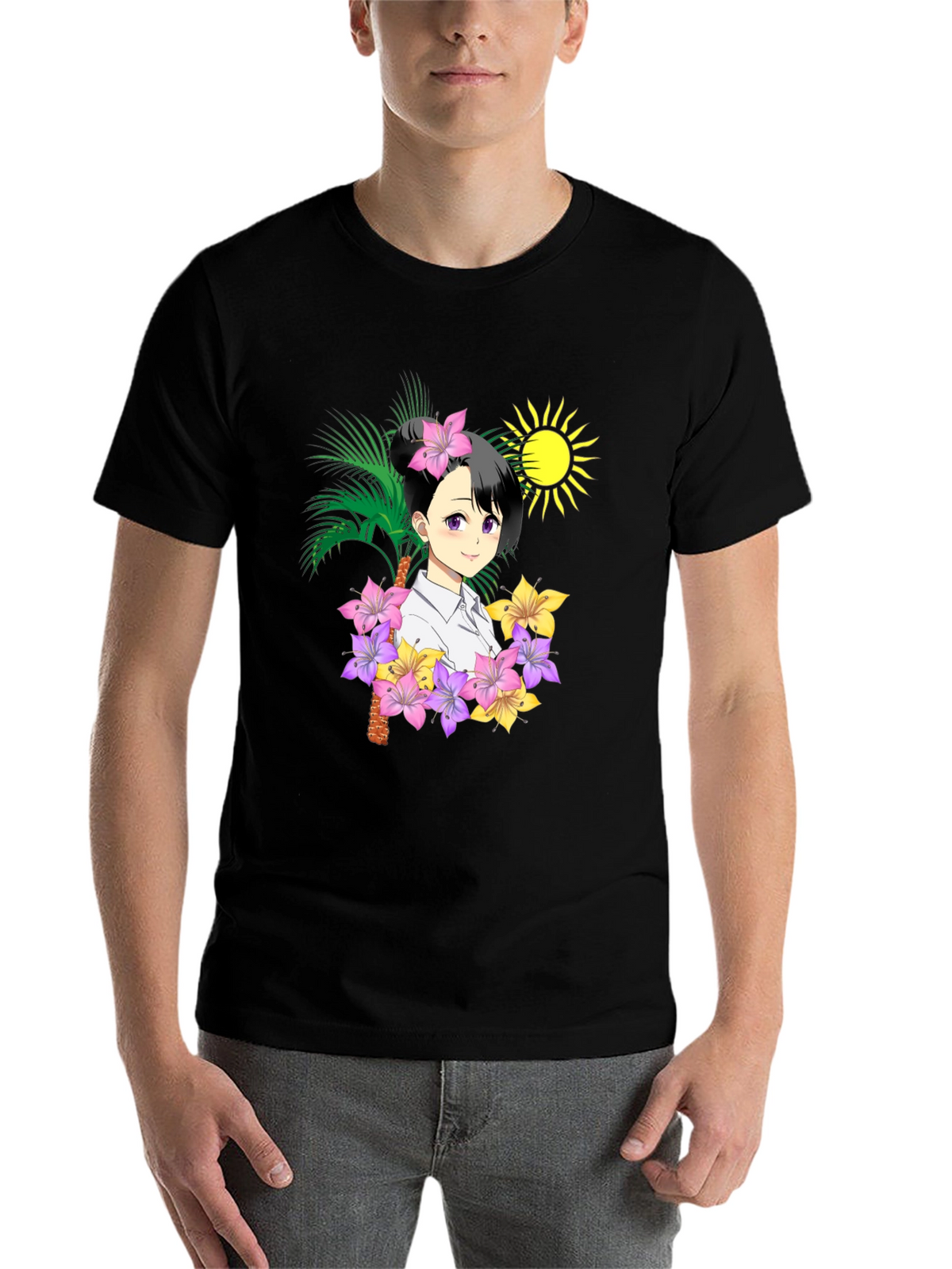 Anime Girl Floral T-Shirt