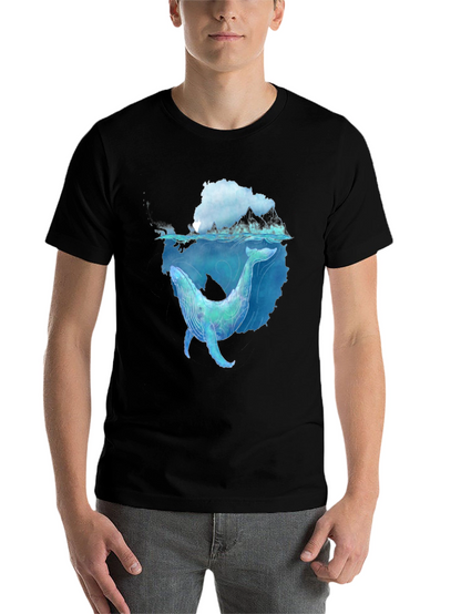 Whale Graphic Black Tee - Artistic Ocean Design