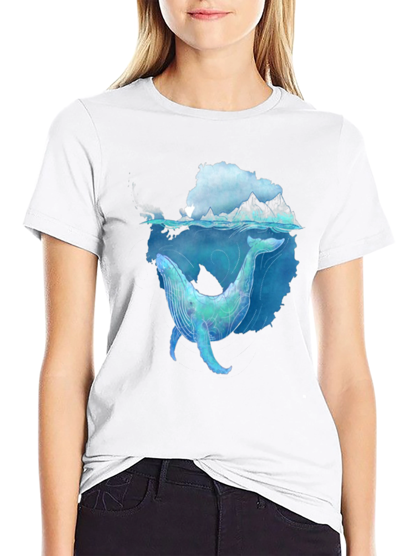 Whale Graphic Black Tee - Artistic Ocean Design