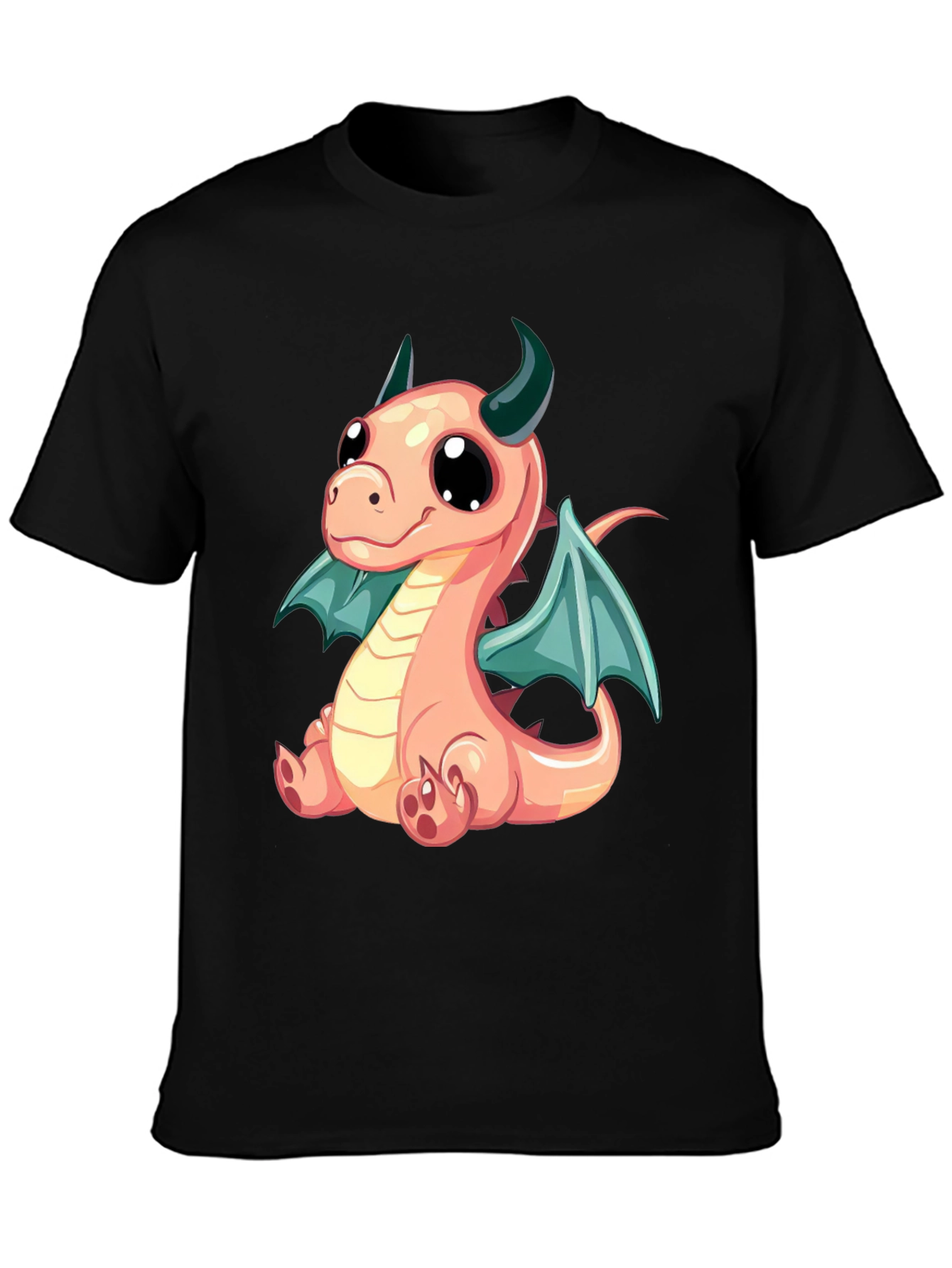 Cute Cartoon Dragon Graphic Tee - Black
