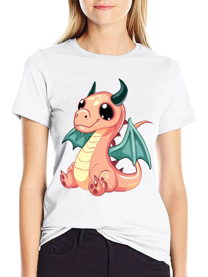 Cute Cartoon Dragon Graphic Tee - Black