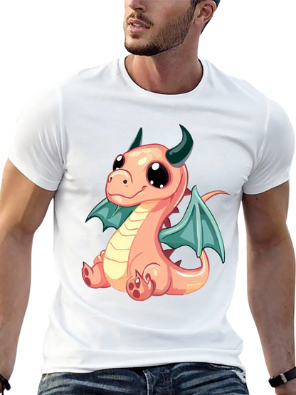 Cute Cartoon Dragon Graphic Tee - Black