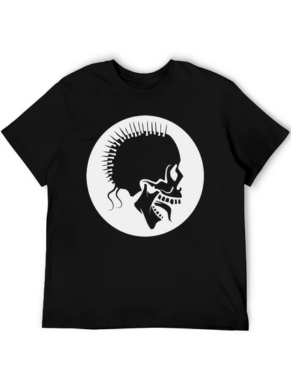 Punk Skull Graphic Tee - Black Cotton Casual T-Shirt