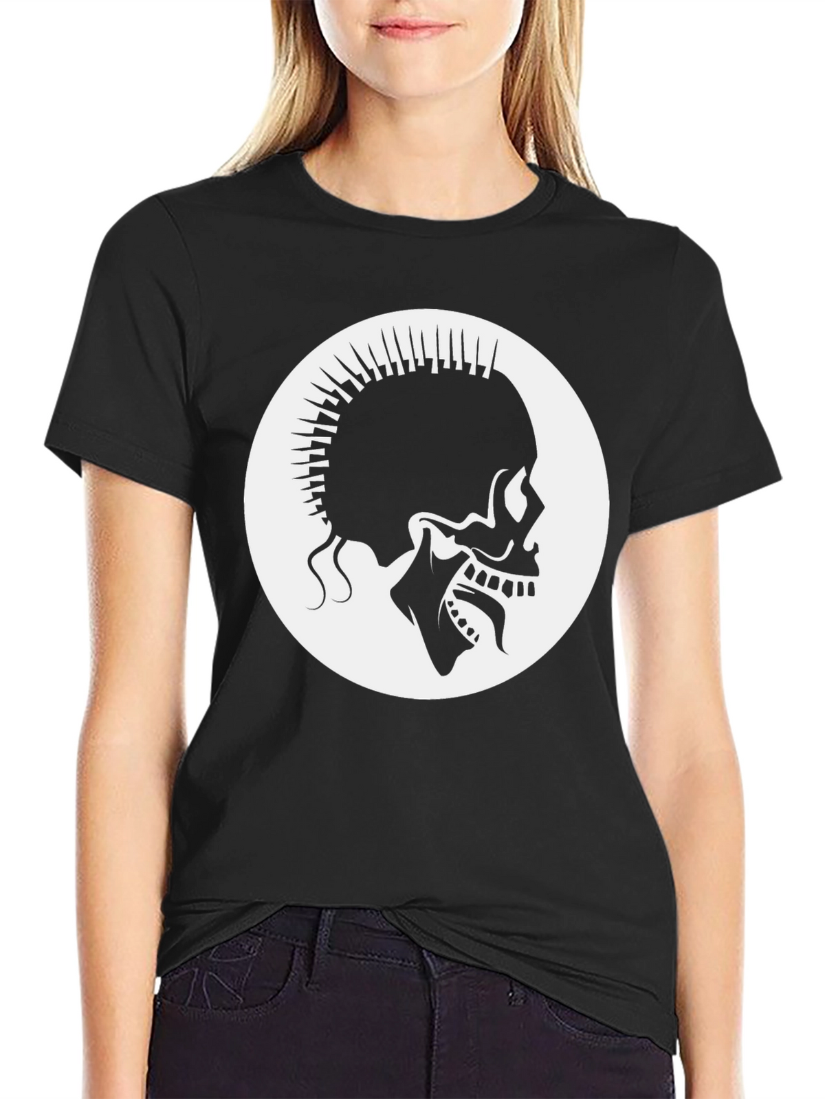 Punk Skull Graphic Tee - Black Cotton Casual T-Shirt