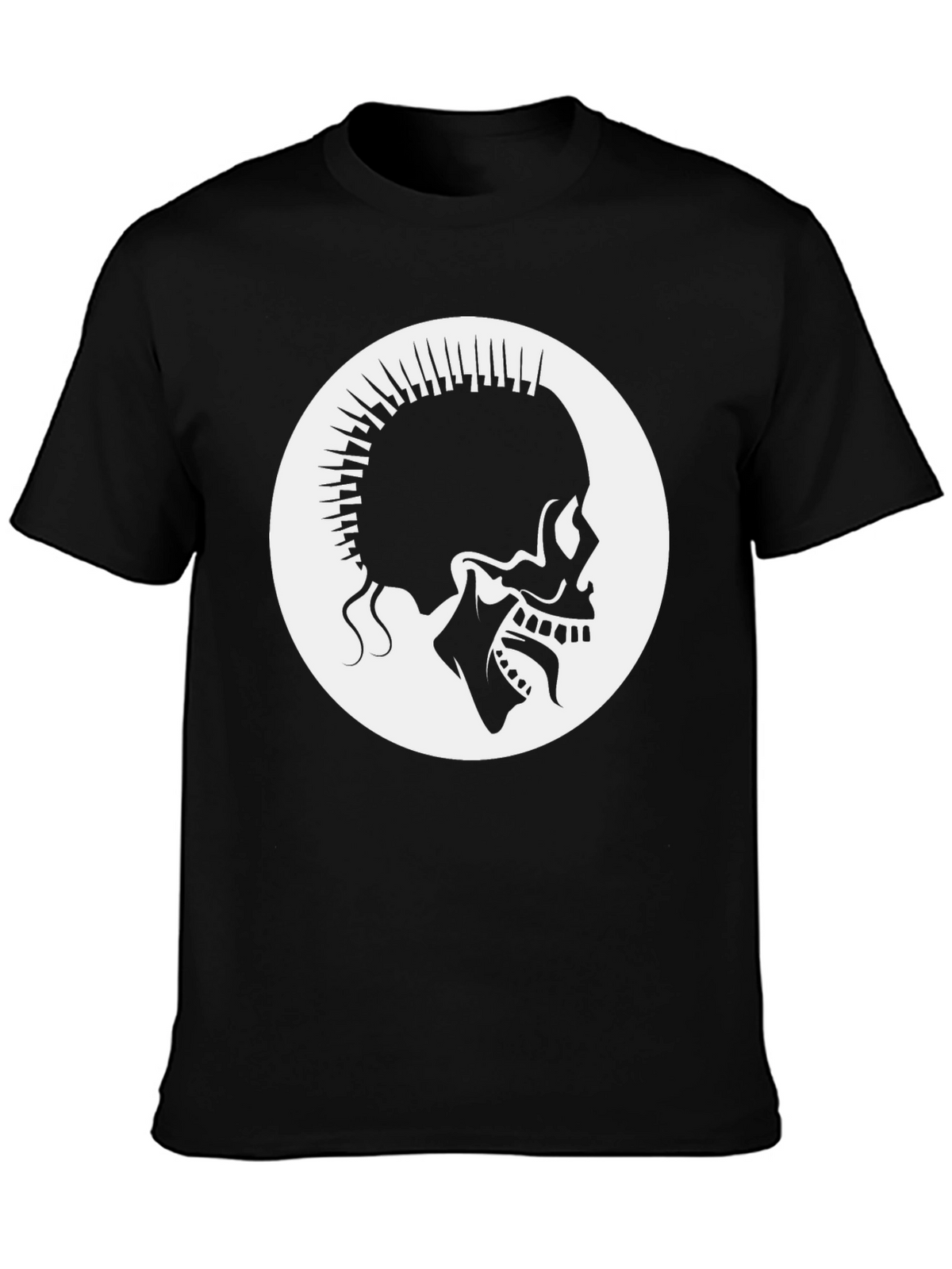 Punk Skull Graphic Tee - Black Cotton Casual T-Shirt