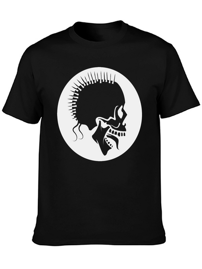 Punk Skull Graphic Tee - Black Cotton Casual T-Shirt