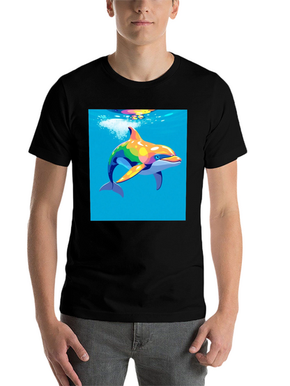 Rainbow Dolphin T-Shirt - Mens Black Tee