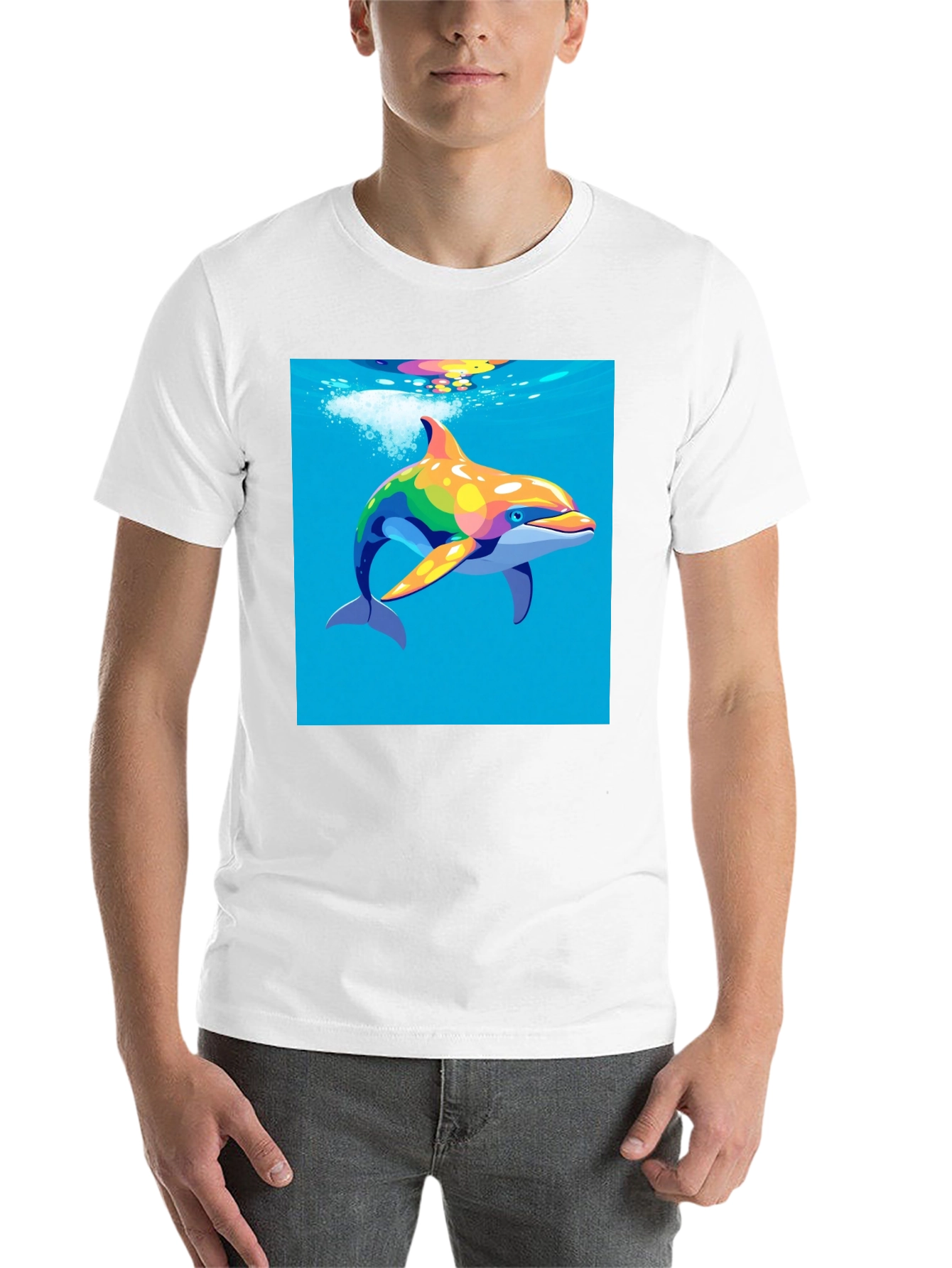 Rainbow Dolphin T-Shirt - Mens Black Tee