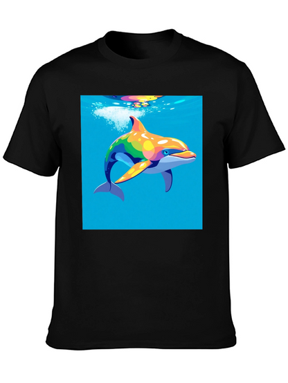 Rainbow Dolphin T-Shirt - Mens Black Tee