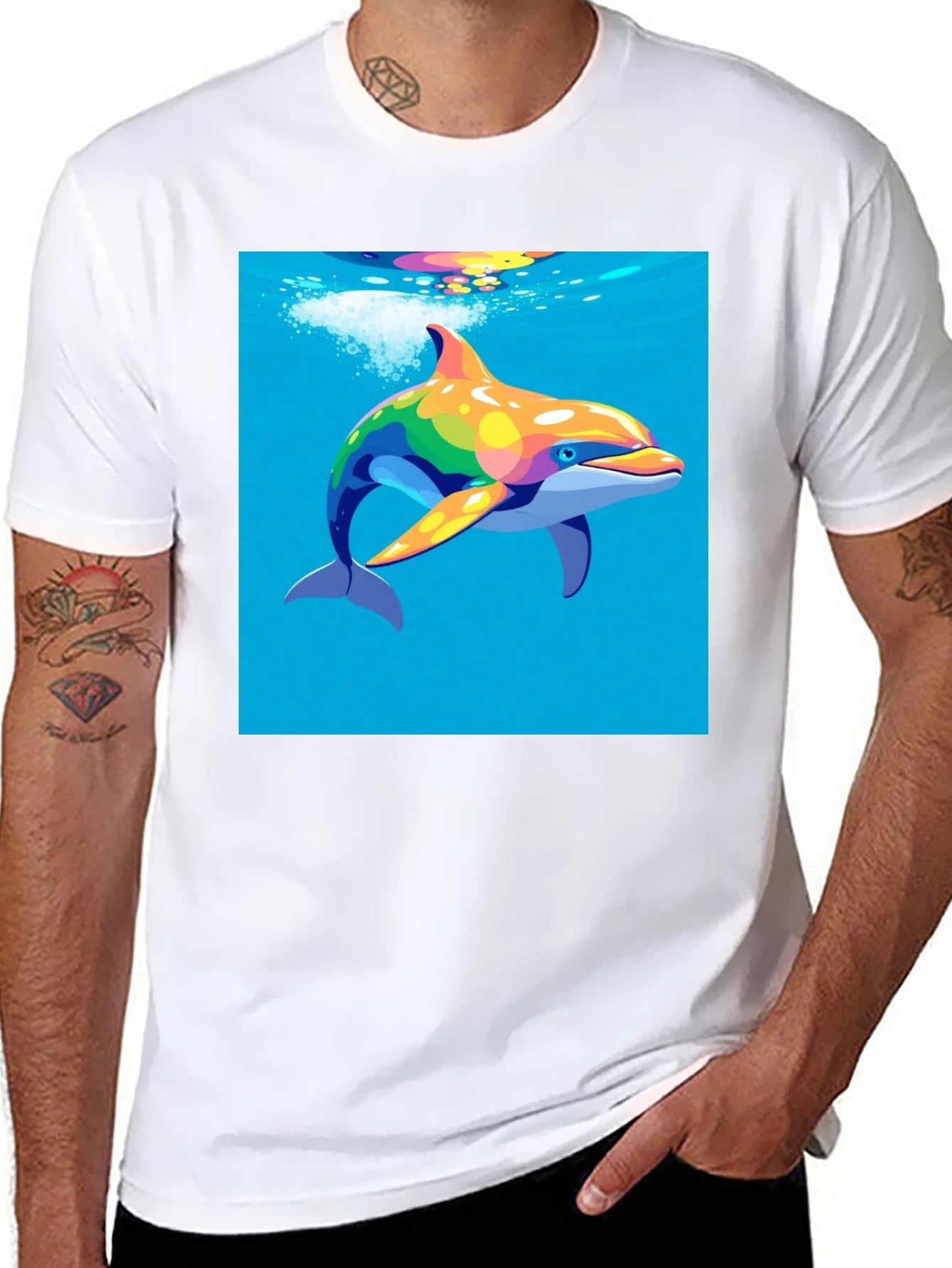 Rainbow Dolphin T-Shirt - Mens Black Tee