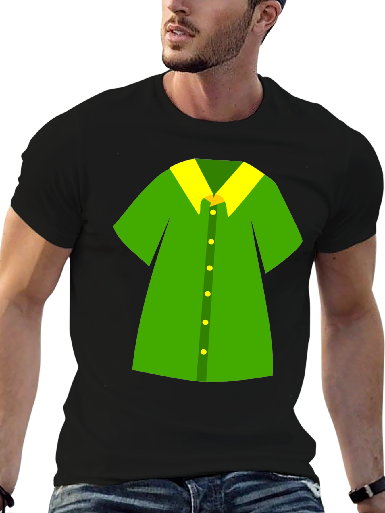 Novelty Green Shirt Design Black T-Shirt