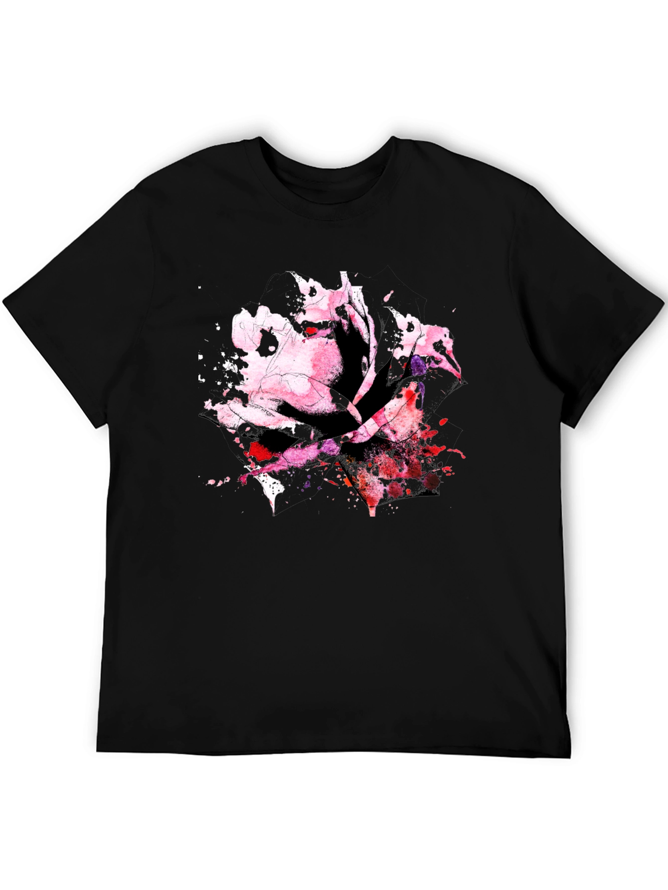 Rose Watercolor Black T-Shirt
