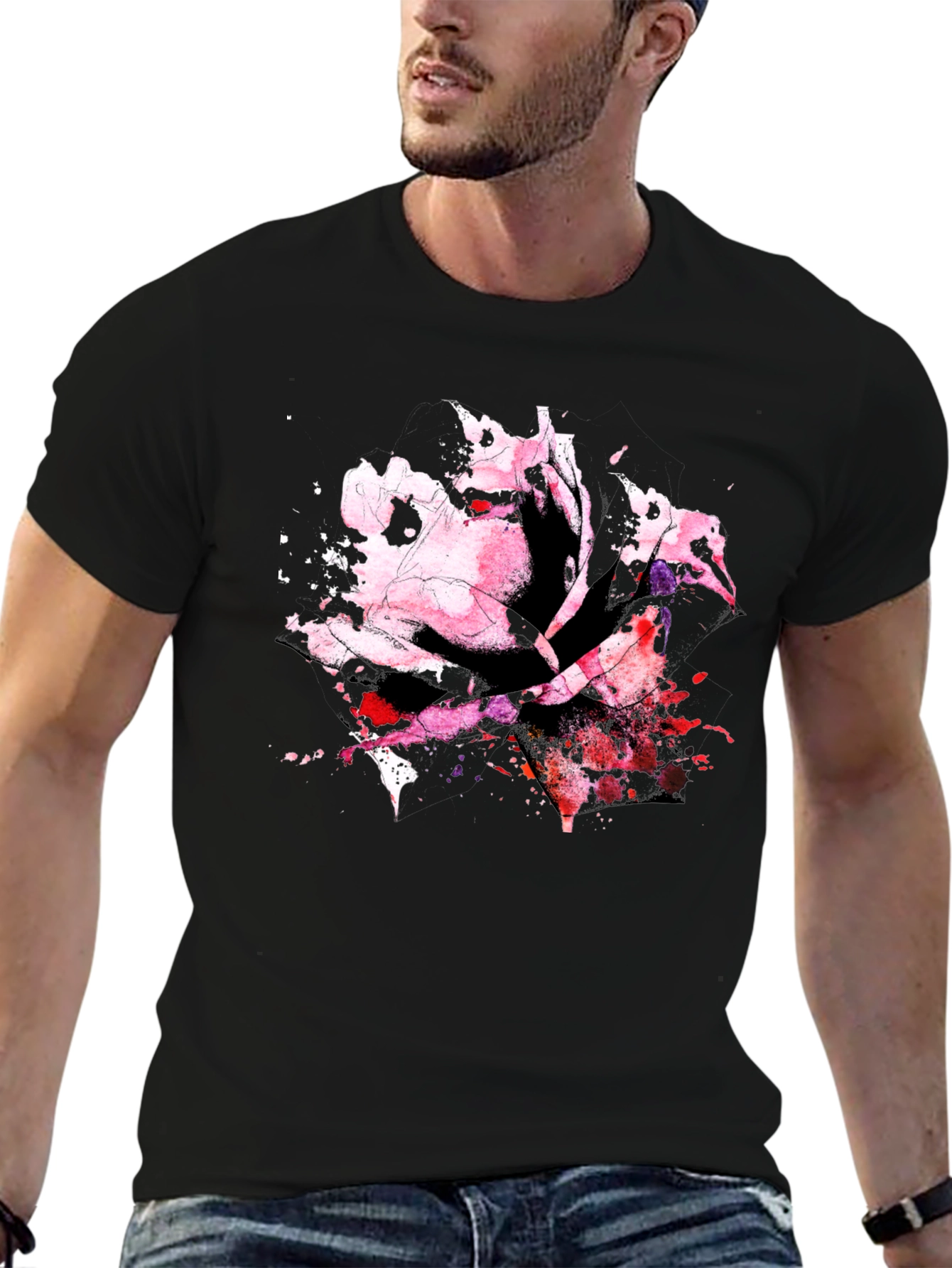 Rose Watercolor Black T-Shirt